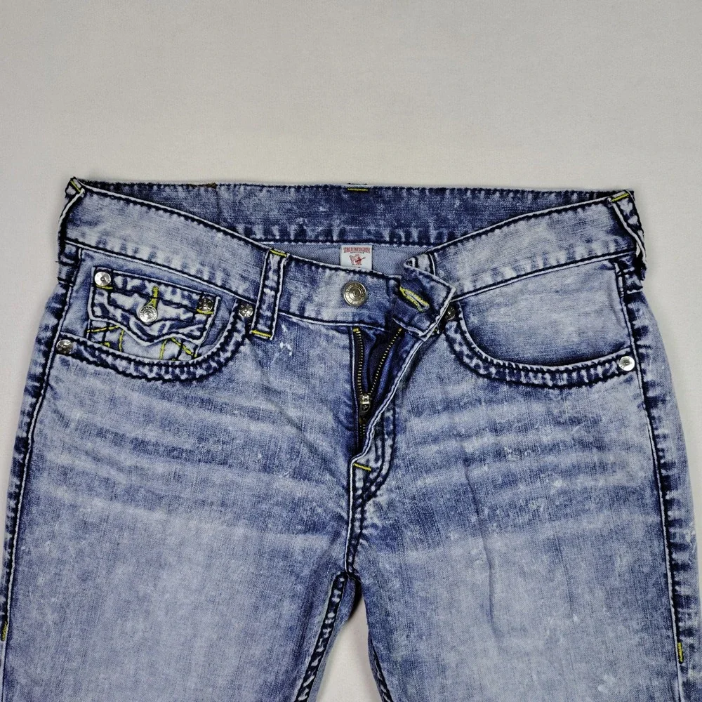 True Religion Straight Leg Jeans Acid Wash Blue Cotton Mens 34 RN112790 CA57414